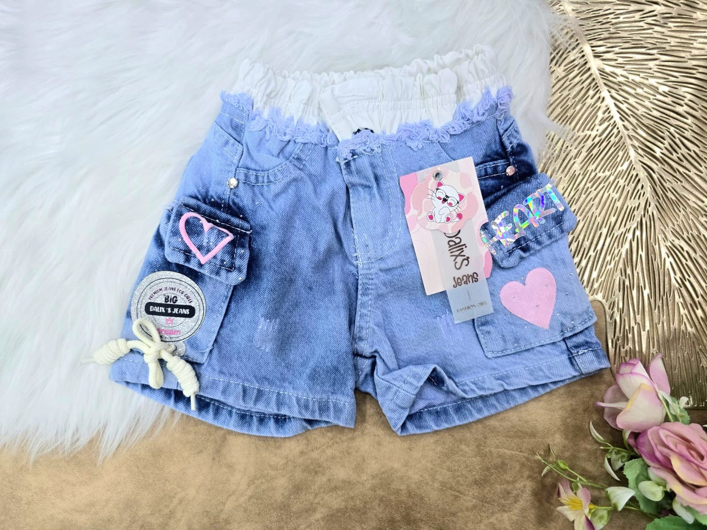 Short para niña cargo con pretina tipo sudadera