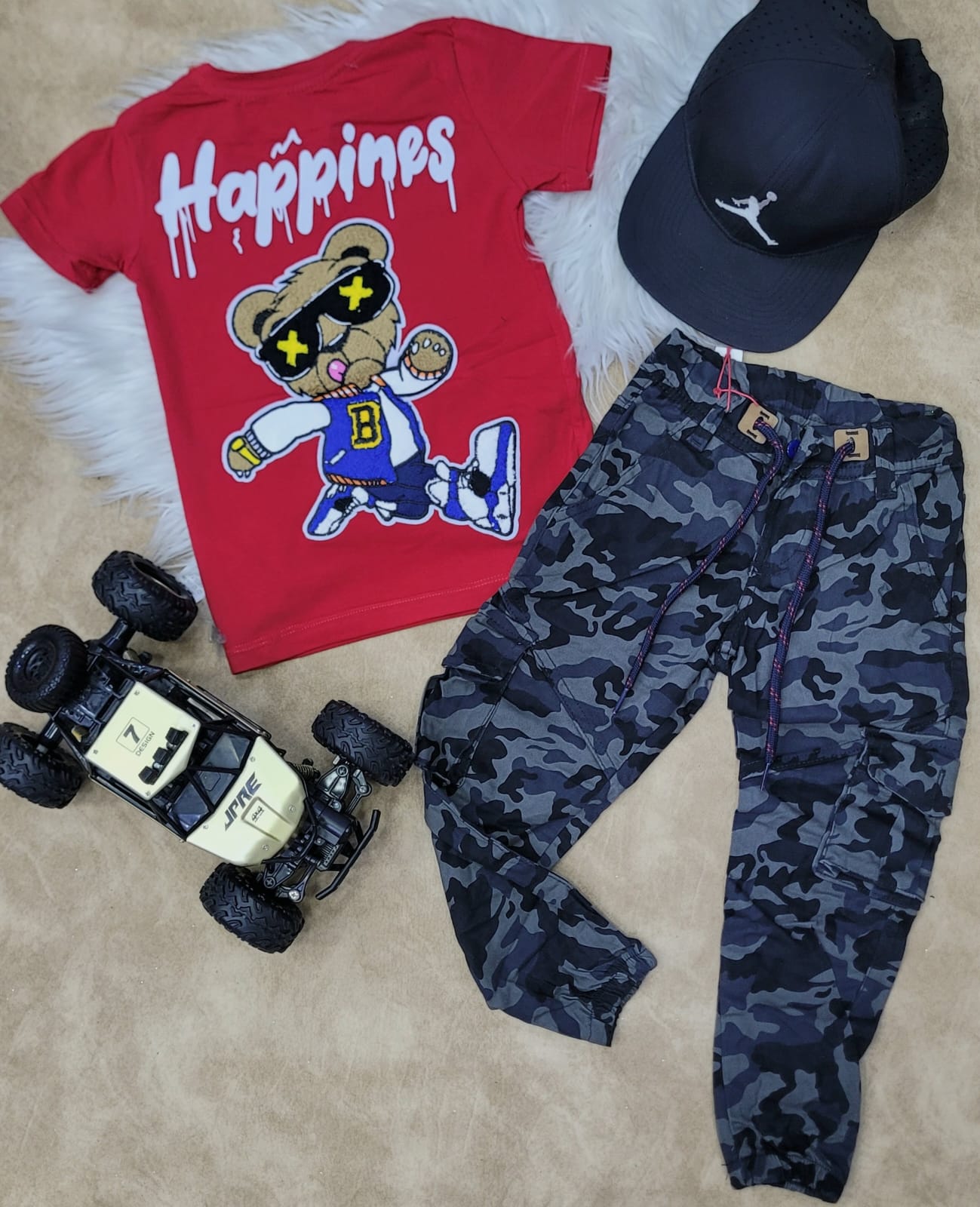 Conjunto para niño con pantalón camuflado militar azul petróleo