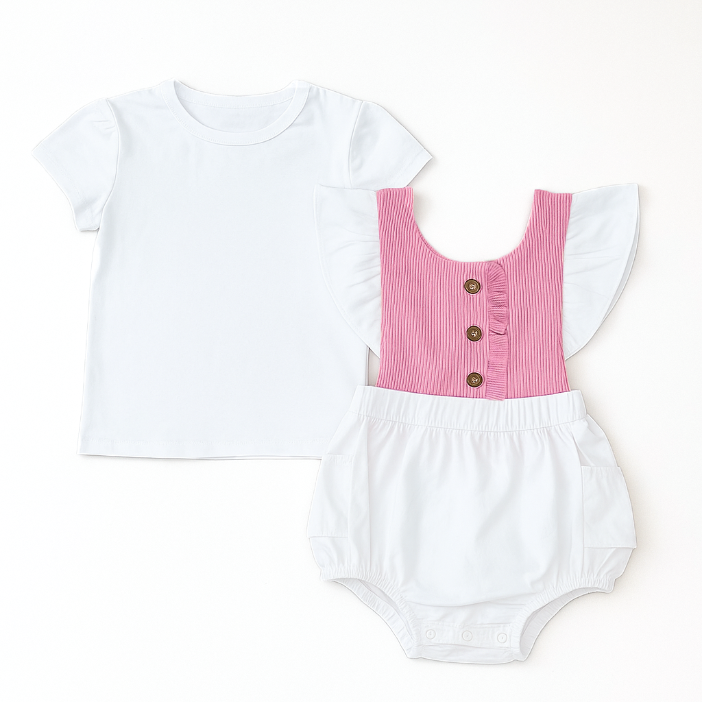 Conjunto bebé niña enterizo manga bombacha
