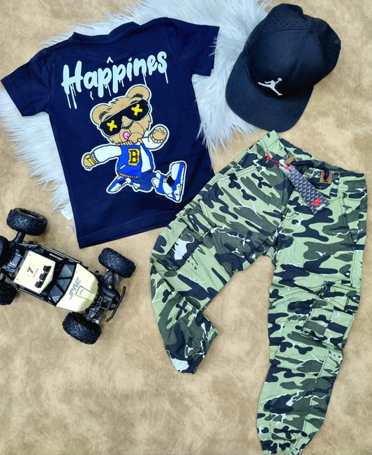 Conjunto para niño con pantalón camuflado militar verde