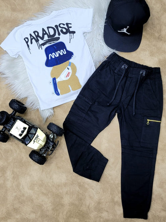 Conjunto para niño con pantalón camuflado negro