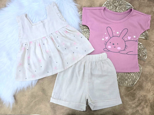 Conjunto bebé niña conejita margaritas (3 piezas)