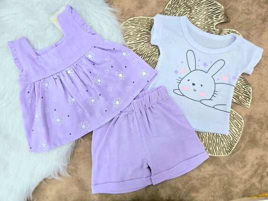 Conjunto bebé niña conejita margaritas (3 piezas)