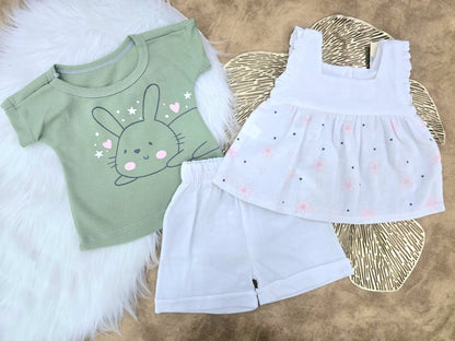 Conjunto bebé niña conejita margaritas (3 piezas)