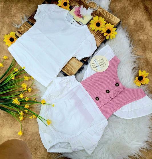 Conjunto bebé niña enterizo manga bombacha