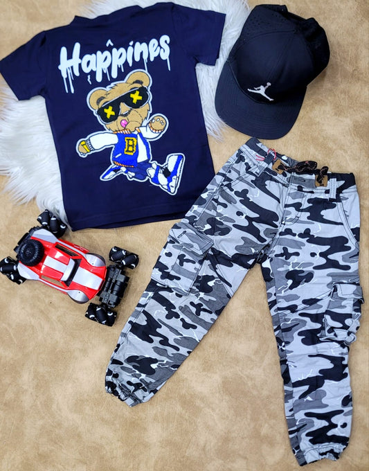 Conjunto para niño con pantalón camuflado militar gris