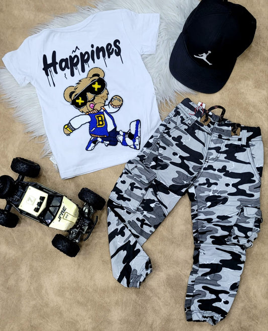 Conjunto para niño con pantalón camuflado militar gris