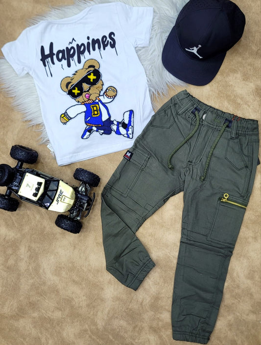 Conjunto para niño con pantalón camuflado verde militar