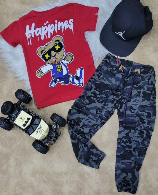Conjunto para niño con pantalón camuflado militar azul petróleo